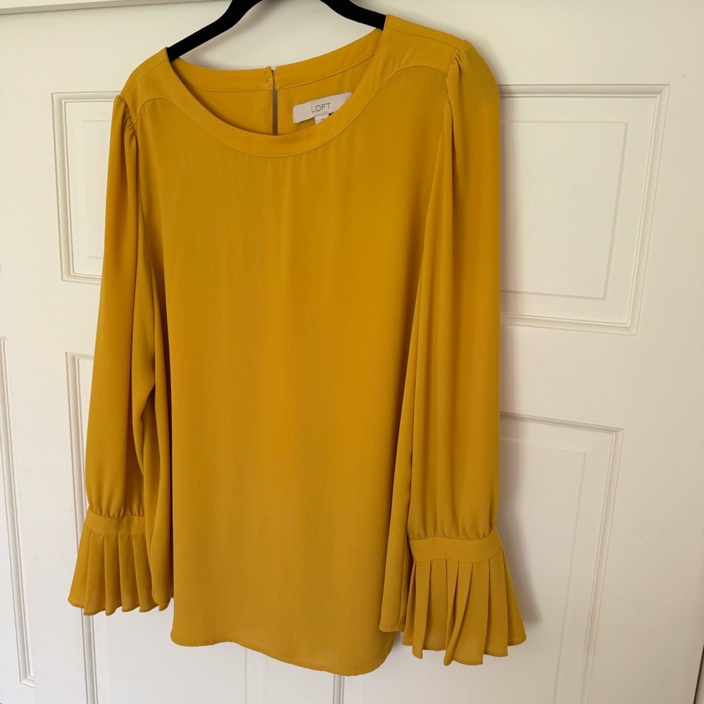 Loft Mustard Long Sleeve Pleated Detail Blouse